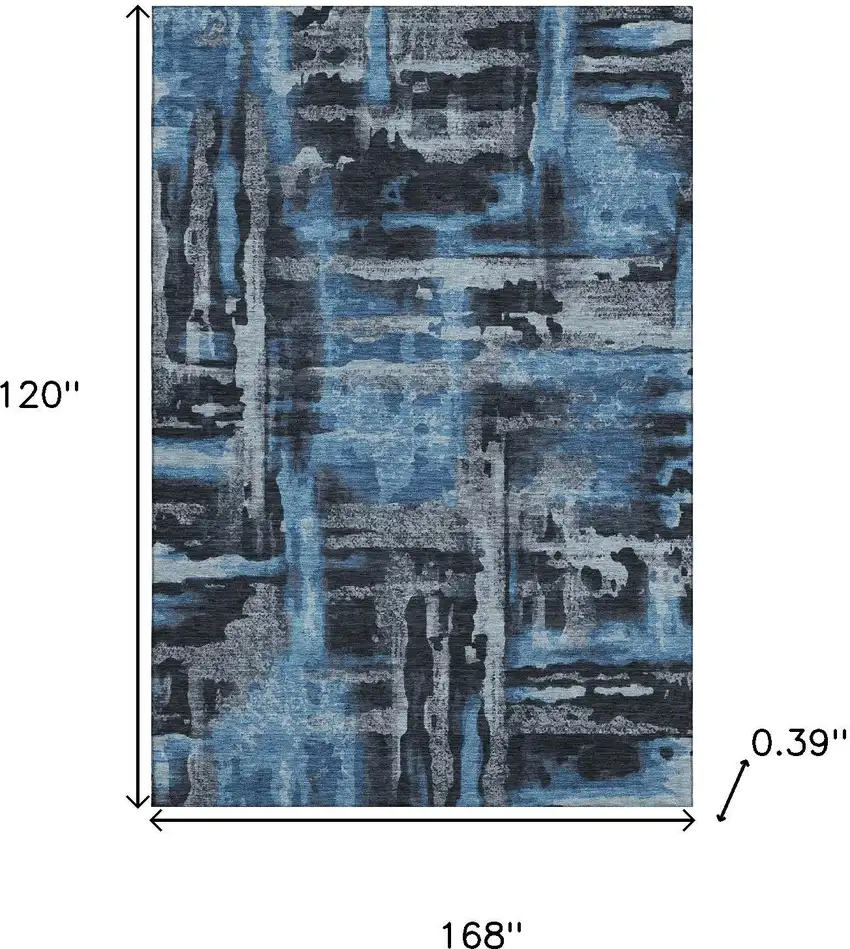 Black And Blue Abstract Washable Area Rug With UV Protection Photo 8