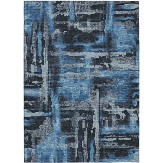 Black And Blue Abstract Washable Indoor Outdoor Area Rug Photo 8