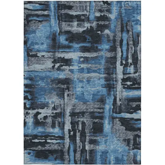 Black And Blue Abstract Washable Indoor Outdoor Area Rug Photo 6