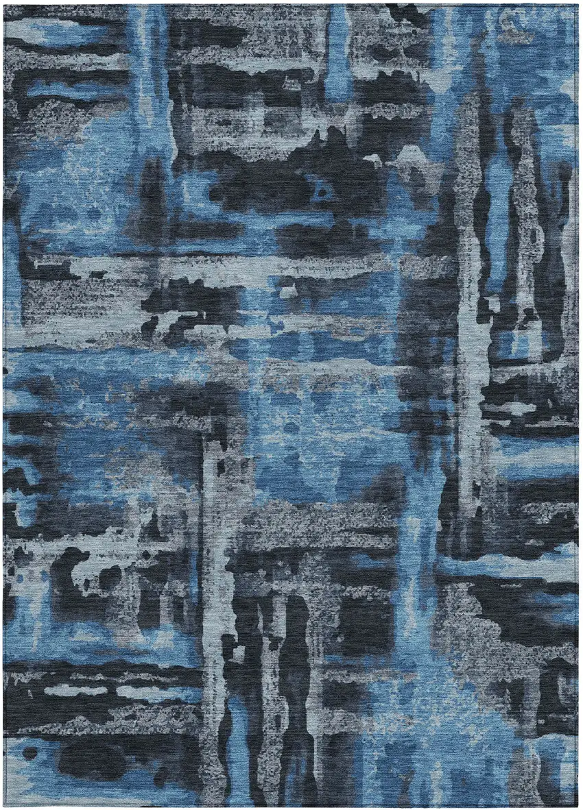 Black And Blue Abstract Washable Indoor Outdoor Area Rug Photo 6