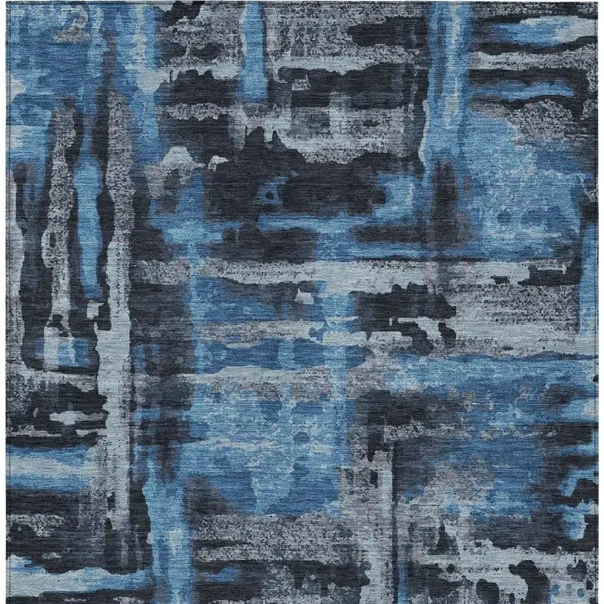 Black And Blue Abstract Washable Indoor Outdoor Area Rug Photo 5