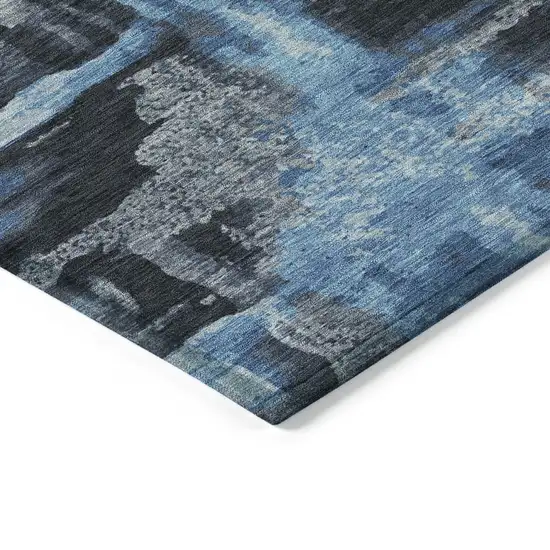 Black And Blue Abstract Washable Indoor Outdoor Area Rug Photo 7