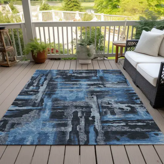 Black And Blue Abstract Washable Indoor Outdoor Area Rug Photo 8