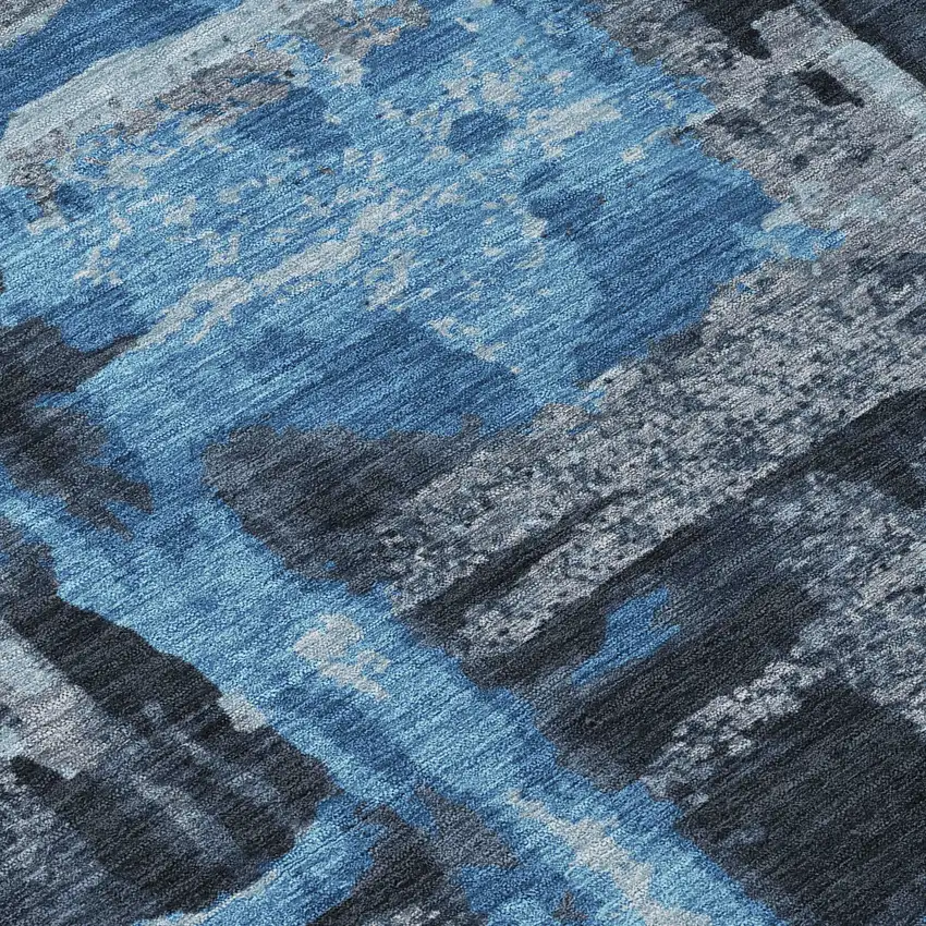 Black And Blue Abstract Washable Indoor Outdoor Area Rug Photo 4
