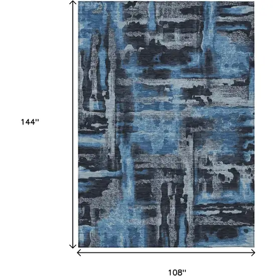 Black And Blue Abstract Washable Indoor Outdoor Area Rug Photo 2