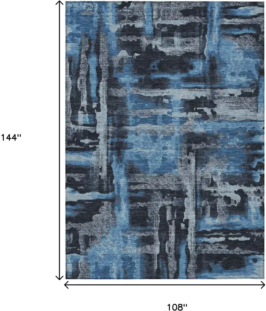 Black And Blue Abstract Washable Indoor Outdoor Area Rug Photo 2