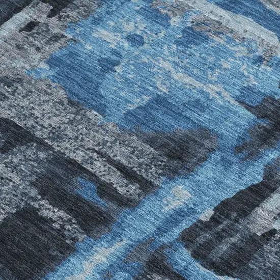 Black And Blue Abstract Washable Indoor Outdoor Area Rug Photo 4