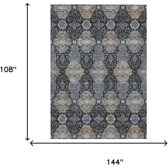 Black And Blue Floral Washable Indoor Outdoor Area Rug Photo 7