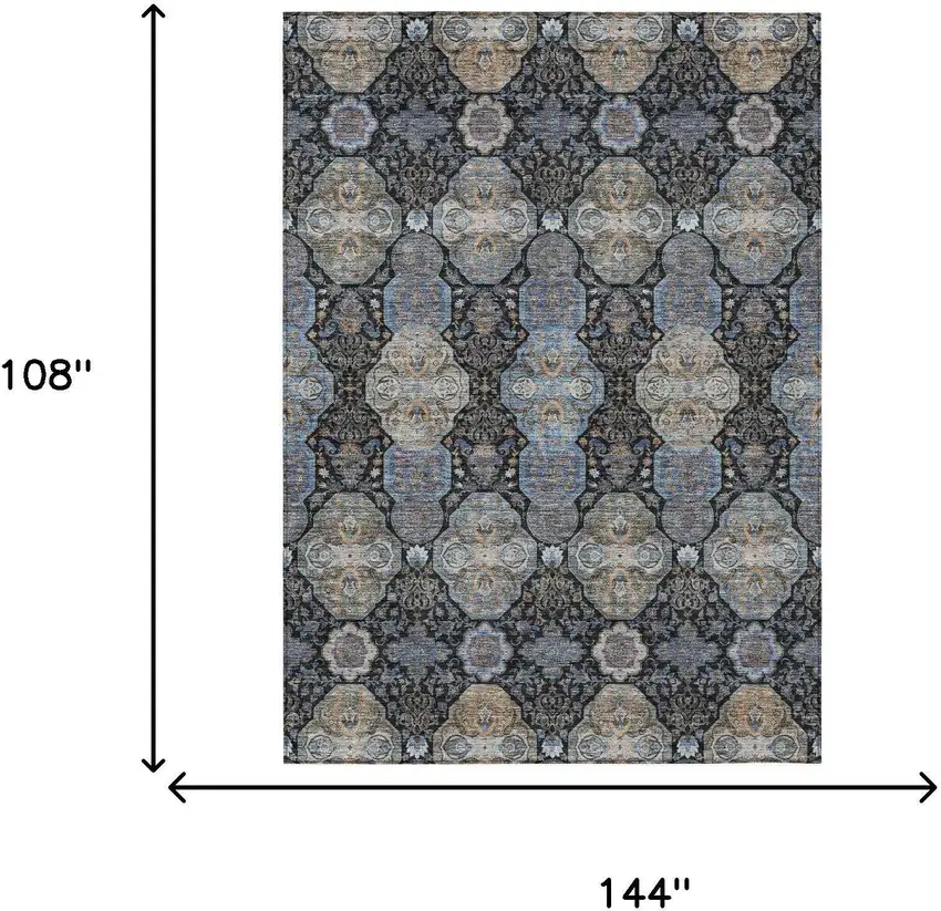 Black And Blue Floral Washable Indoor Outdoor Area Rug Photo 7