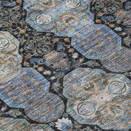 Black And Blue Floral Washable Indoor Outdoor Area Rug Photo 6