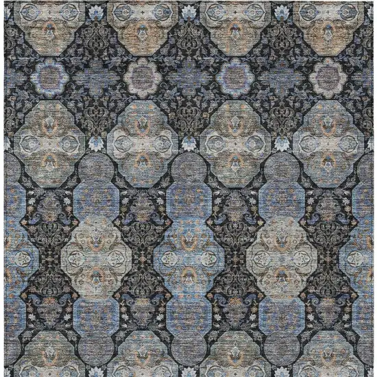 Black And Blue Floral Washable Indoor Outdoor Area Rug Photo 4