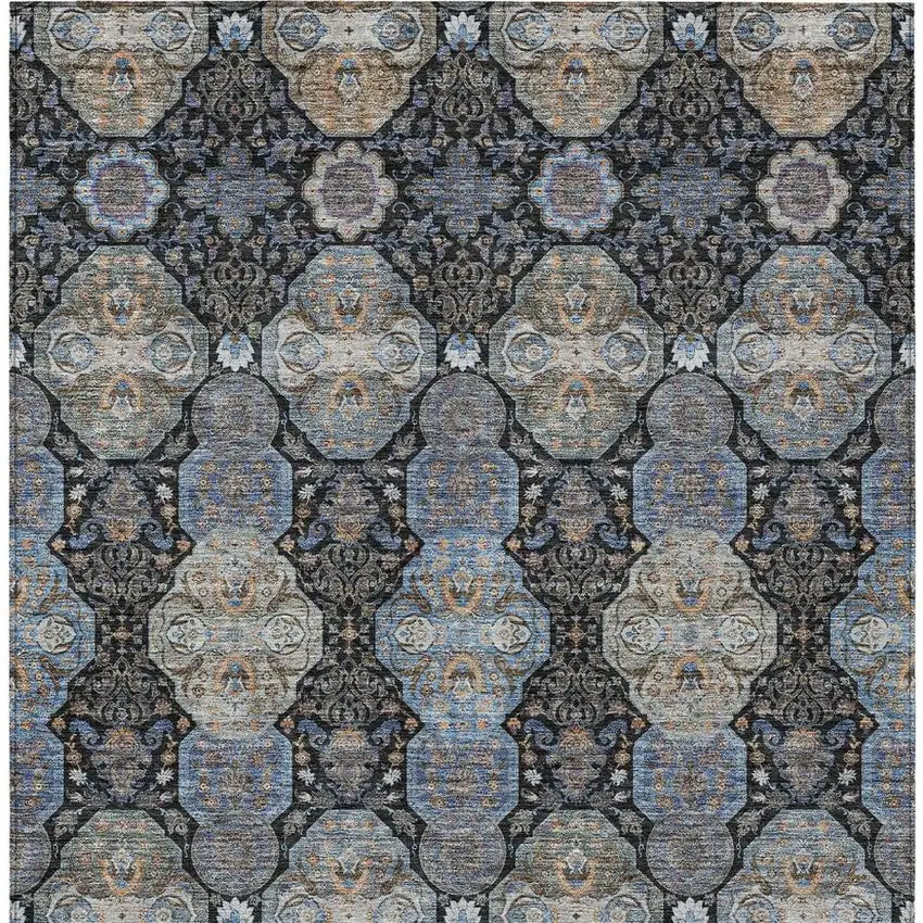 Black And Blue Floral Washable Indoor Outdoor Area Rug Photo 4