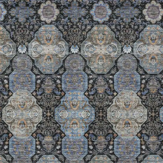 Black And Blue Floral Washable Indoor Outdoor Area Rug Photo 3