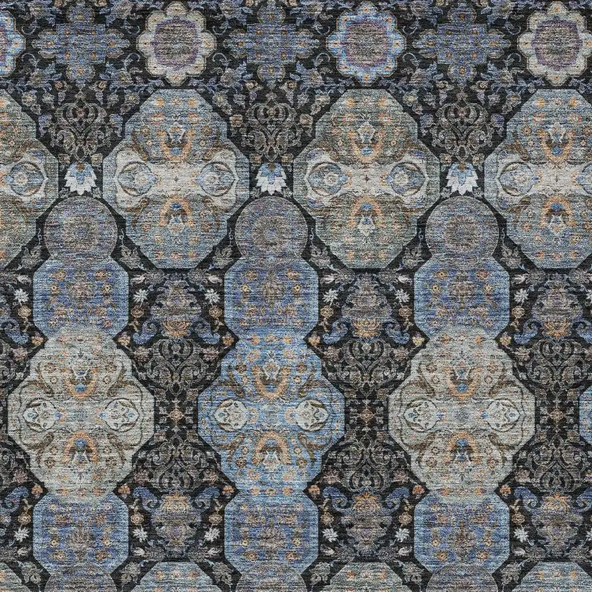 Black And Blue Floral Washable Indoor Outdoor Area Rug Photo 3