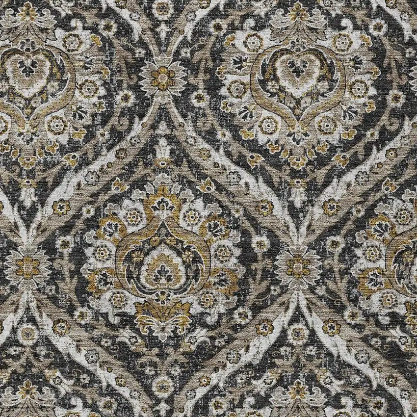 Black And Blue Floral Washable Indoor Outdoor Area Rug Photo 3