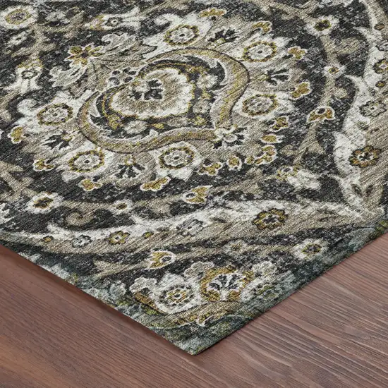 Black And Blue Floral Washable Indoor Outdoor Area Rug Photo 5