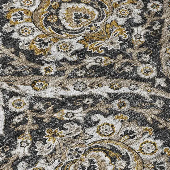 Black And Blue Floral Washable Indoor Outdoor Area Rug Photo 6