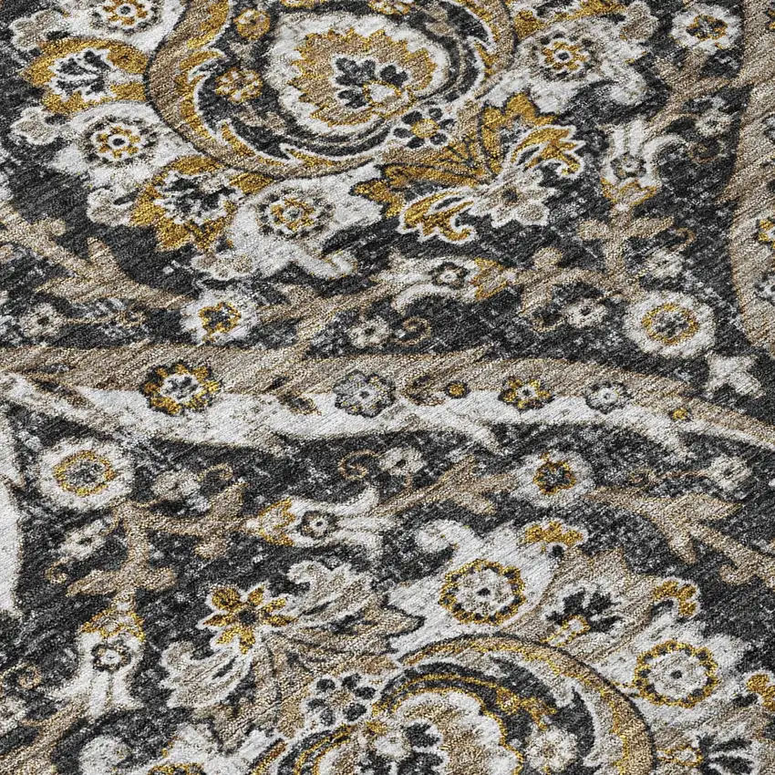 Black And Blue Floral Washable Indoor Outdoor Area Rug Photo 6