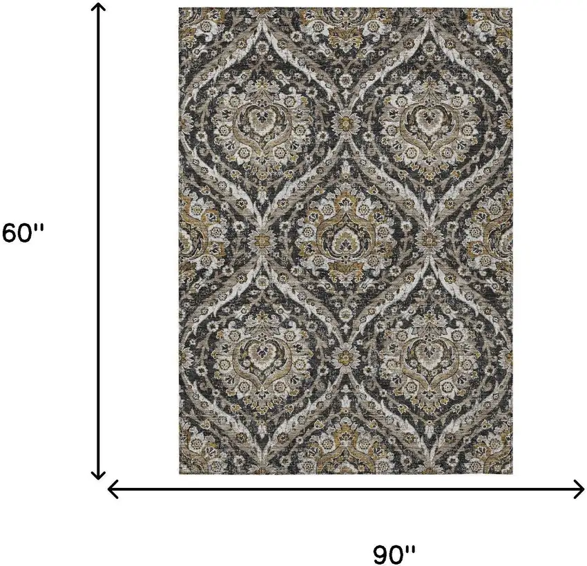 Black And Blue Floral Washable Indoor Outdoor Area Rug Photo 7