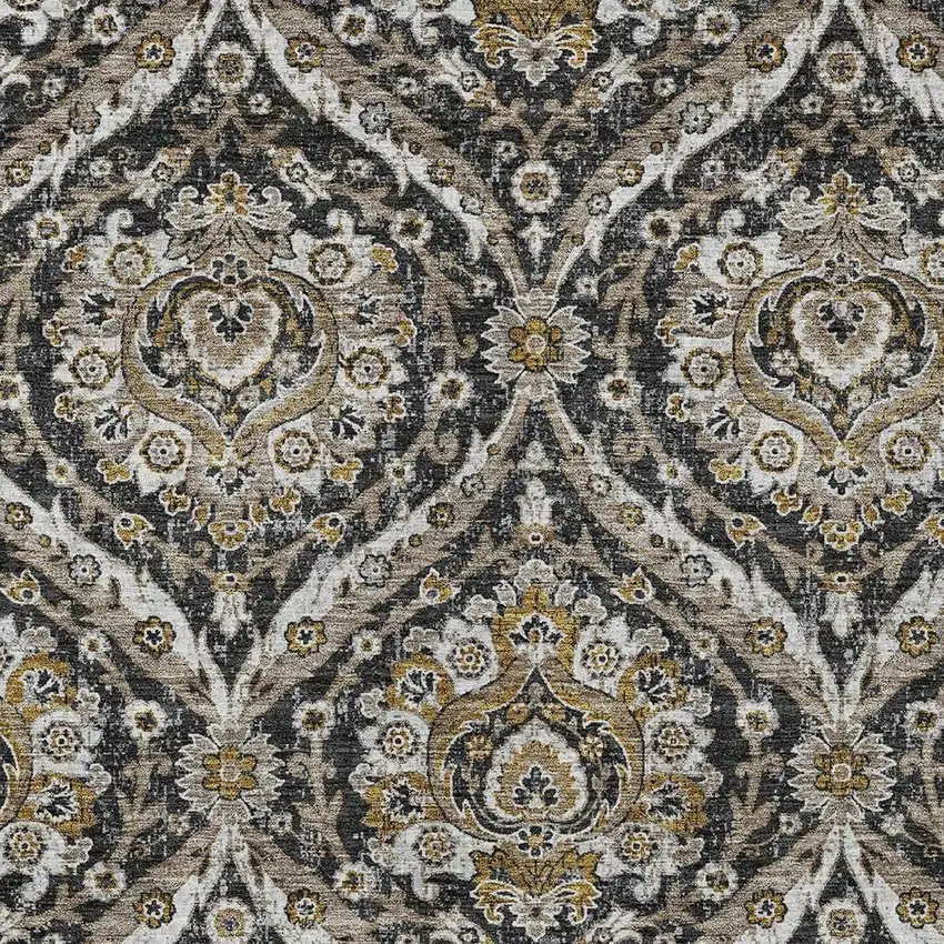 Black And Blue Floral Washable Indoor Outdoor Area Rug Photo 3