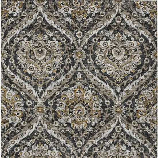 Black And Blue Floral Washable Indoor Outdoor Area Rug Photo 4