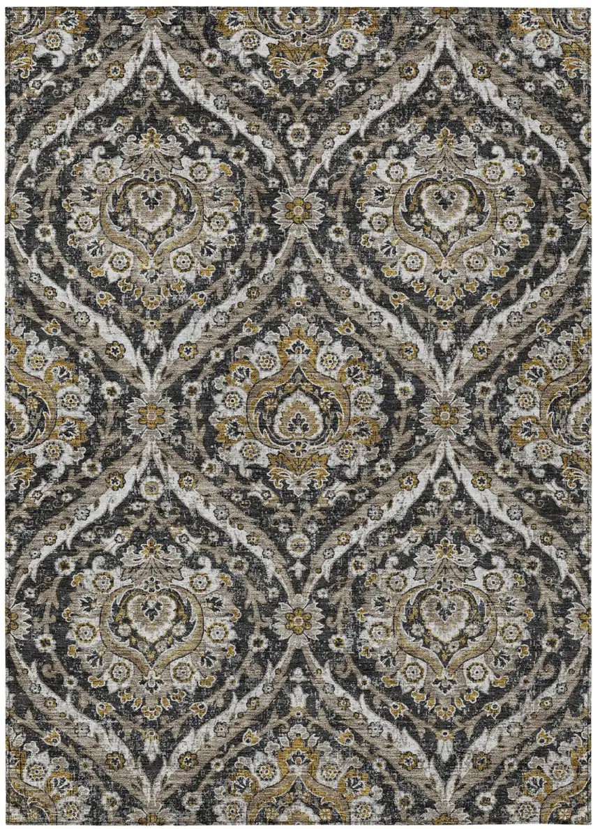 Black And Blue Floral Washable Indoor Outdoor Area Rug Photo 2