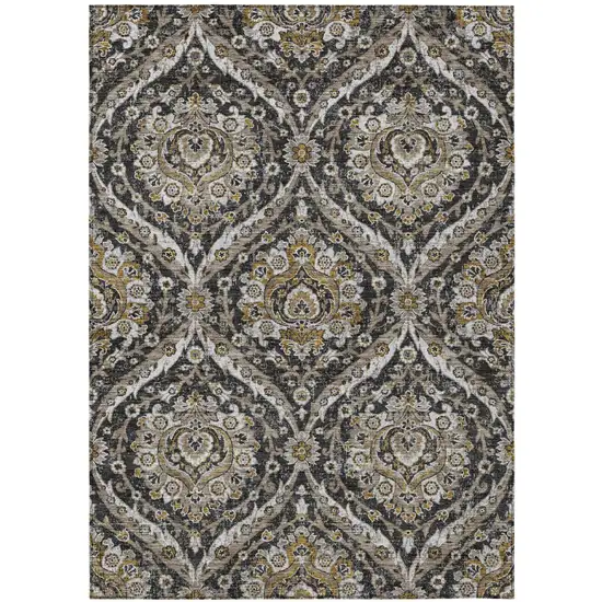 Black And Blue Floral Washable Indoor Outdoor Area Rug Photo 2