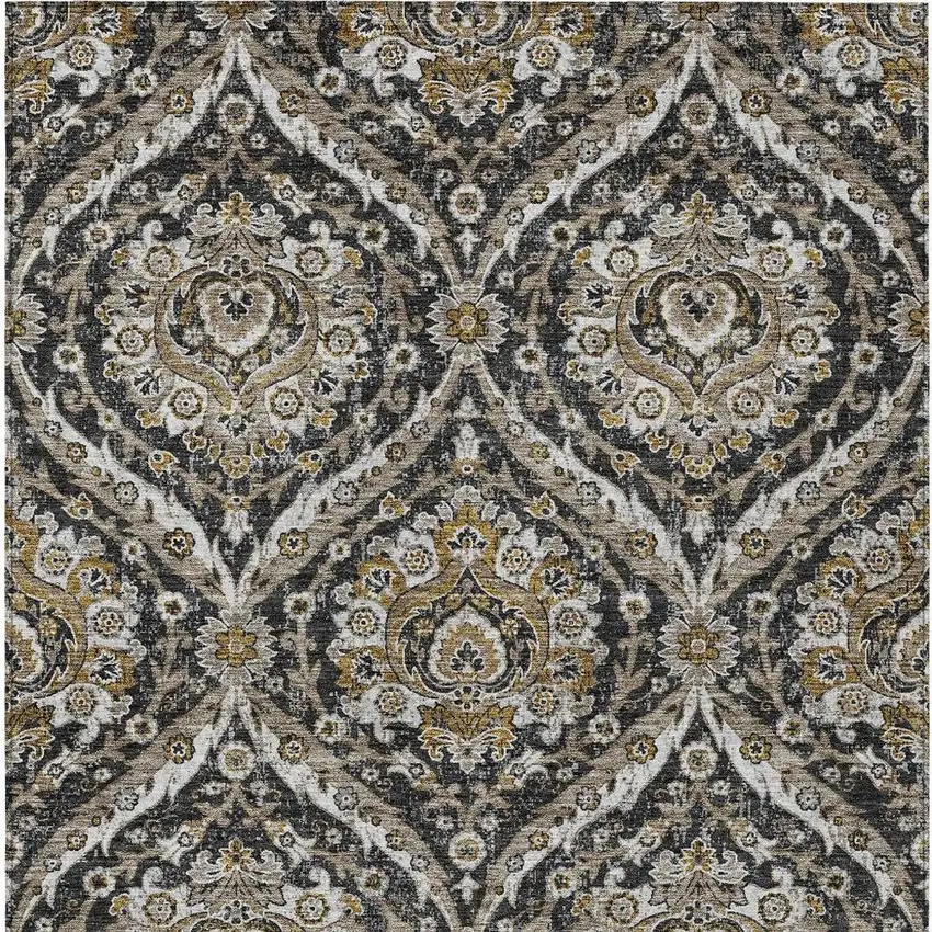 Black And Blue Floral Washable Indoor Outdoor Area Rug Photo 3