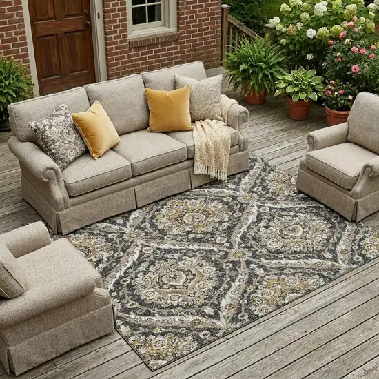 Black And Blue Floral Washable Indoor Outdoor Area Rug Photo 1