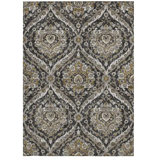 Black And Blue Floral Washable Indoor Outdoor Area Rug Photo 4