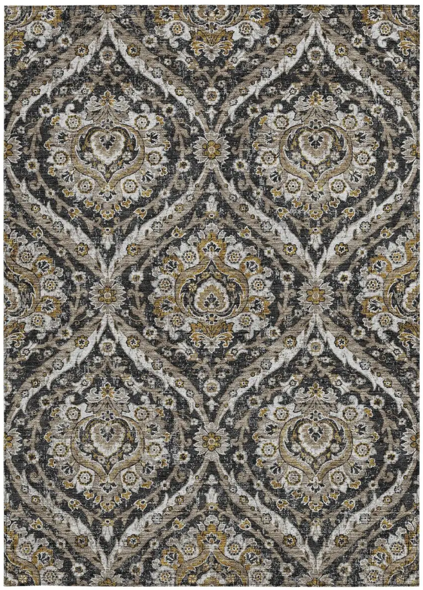 Black And Blue Floral Washable Indoor Outdoor Area Rug Photo 4