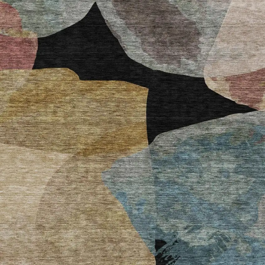 Black And Brown Abstract Washable Indoor Outdoor Area Rug Photo 3