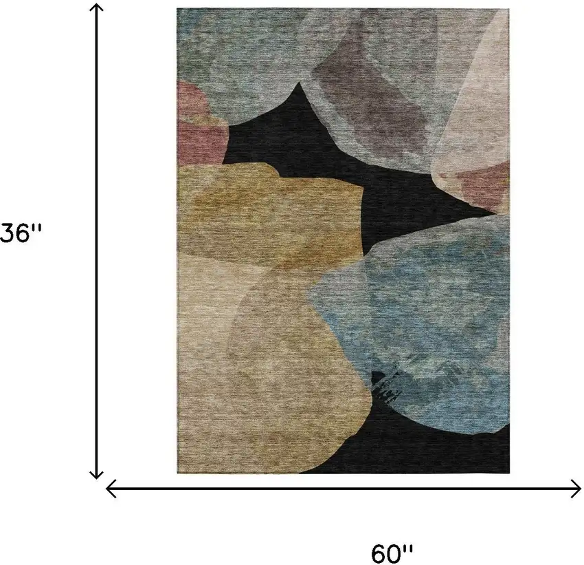 Black And Brown Abstract Washable Indoor Outdoor Area Rug Photo 6