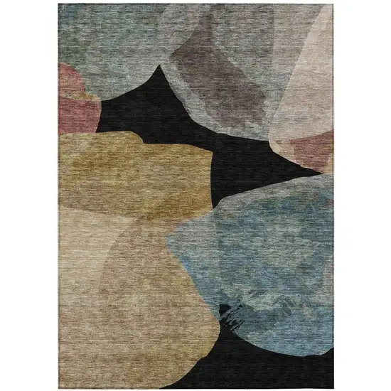 Black And Brown Abstract Washable Indoor Outdoor Area Rug Photo 1