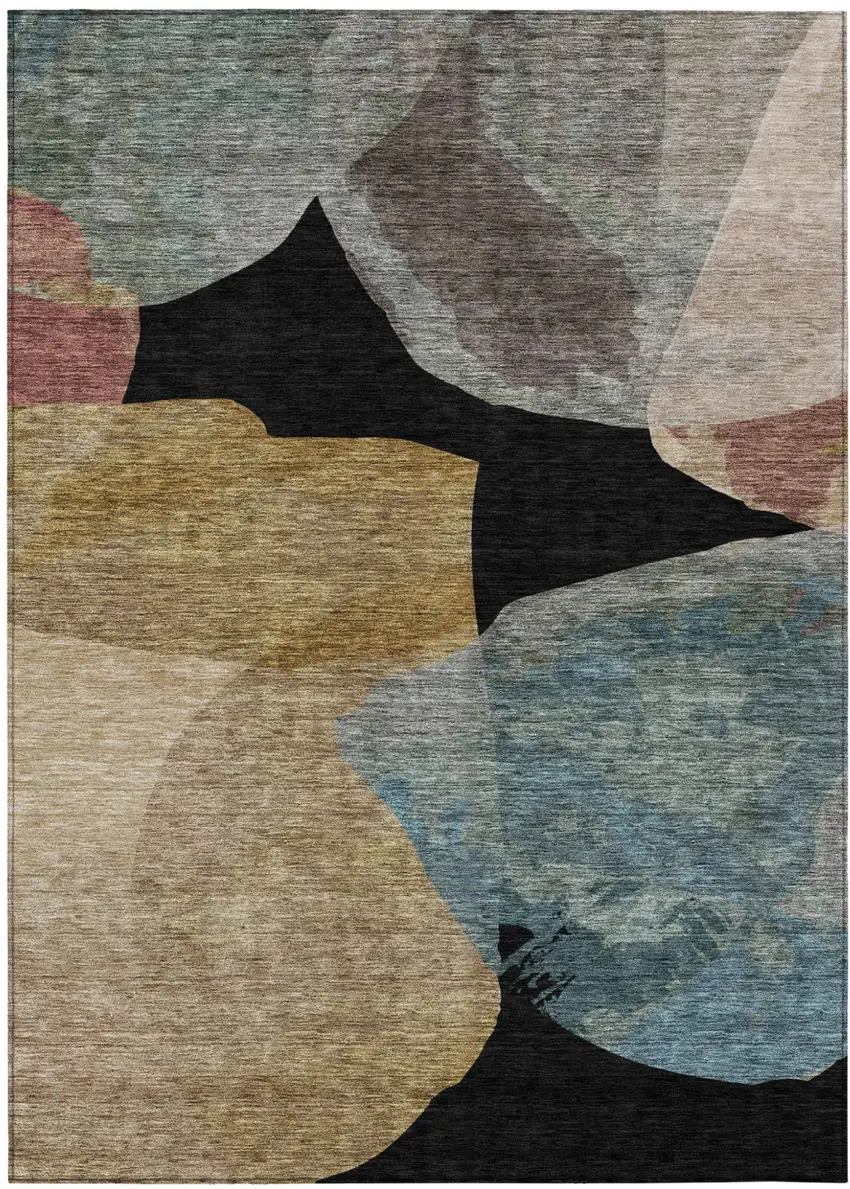 Black And Brown Abstract Washable Indoor Outdoor Area Rug Photo 1