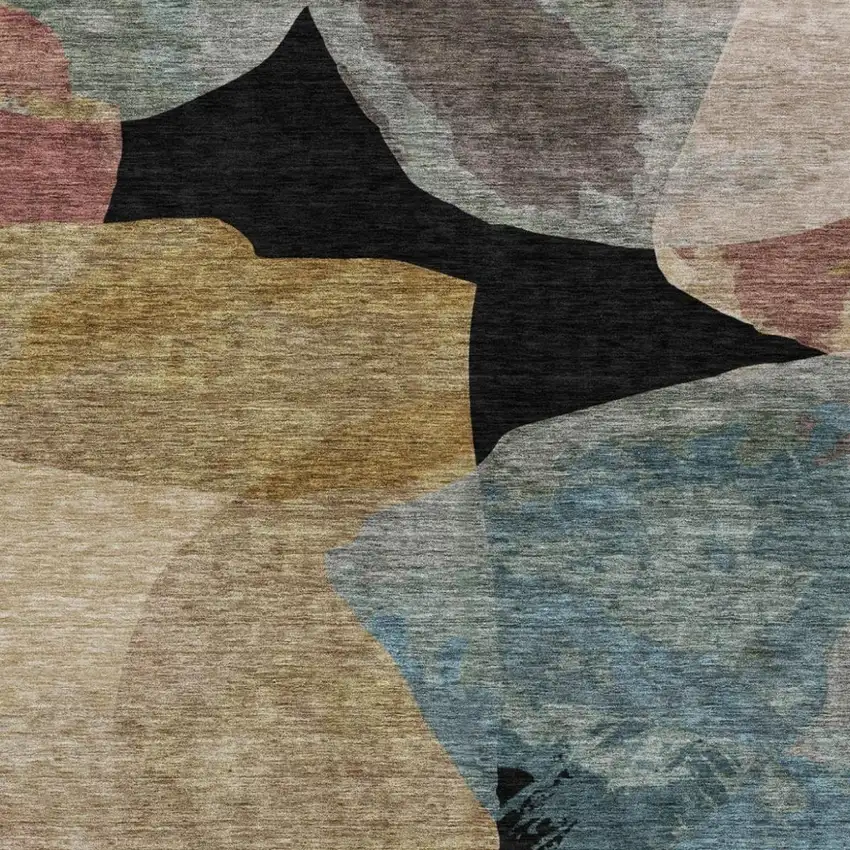 Black And Brown Abstract Washable Indoor Outdoor Area Rug Photo 3