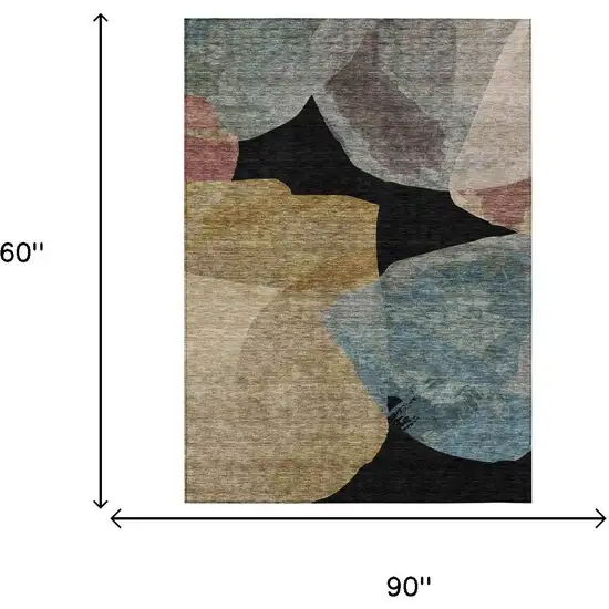 Black And Brown Abstract Washable Indoor Outdoor Area Rug Photo 6