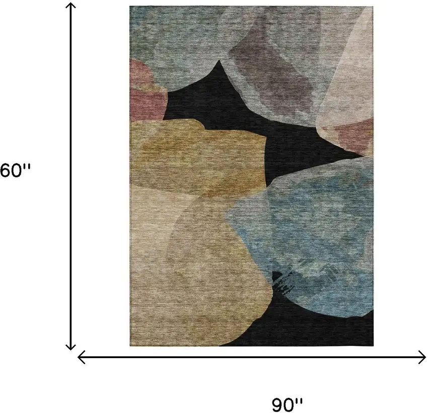 Black And Brown Abstract Washable Indoor Outdoor Area Rug Photo 6