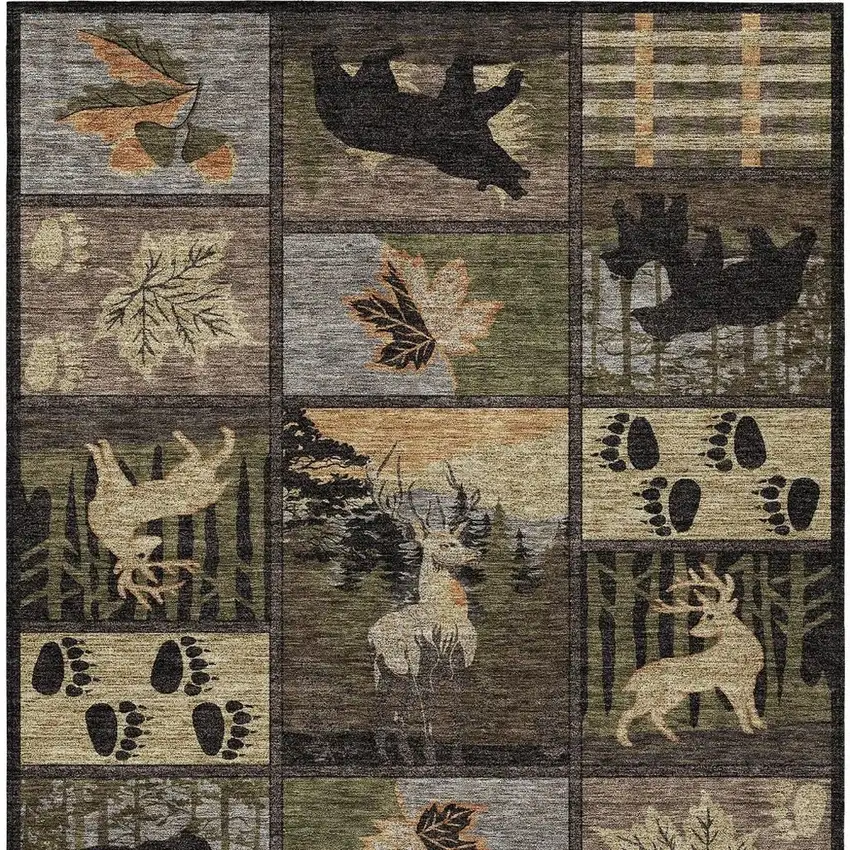 Black And Brown Bear Washable Indoor Outdoor Area Rug Photo 2