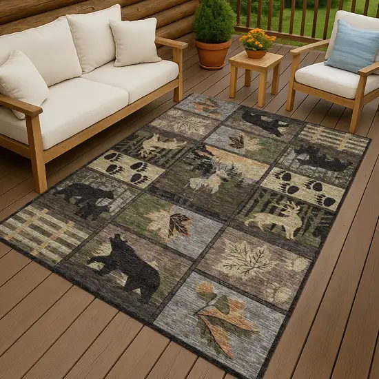 Black And Brown Bear Washable Indoor Outdoor Area Rug Photo 4