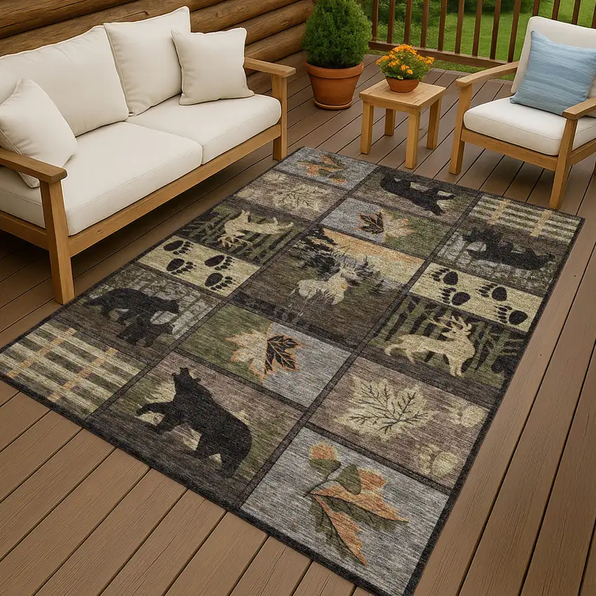 Black And Brown Bear Washable Indoor Outdoor Area Rug Photo 4
