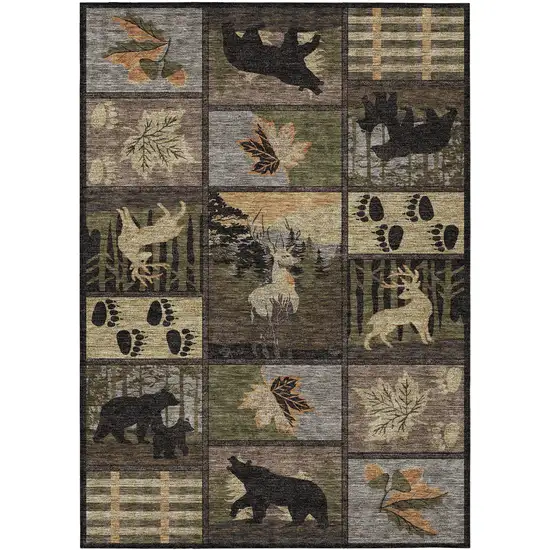 Black And Brown Bear Washable Indoor Outdoor Area Rug Photo 1