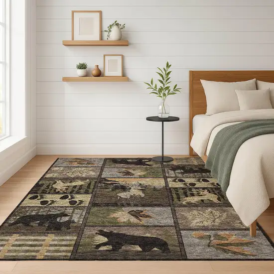 Black And Brown Bear Washable Indoor Outdoor Area Rug Photo 6