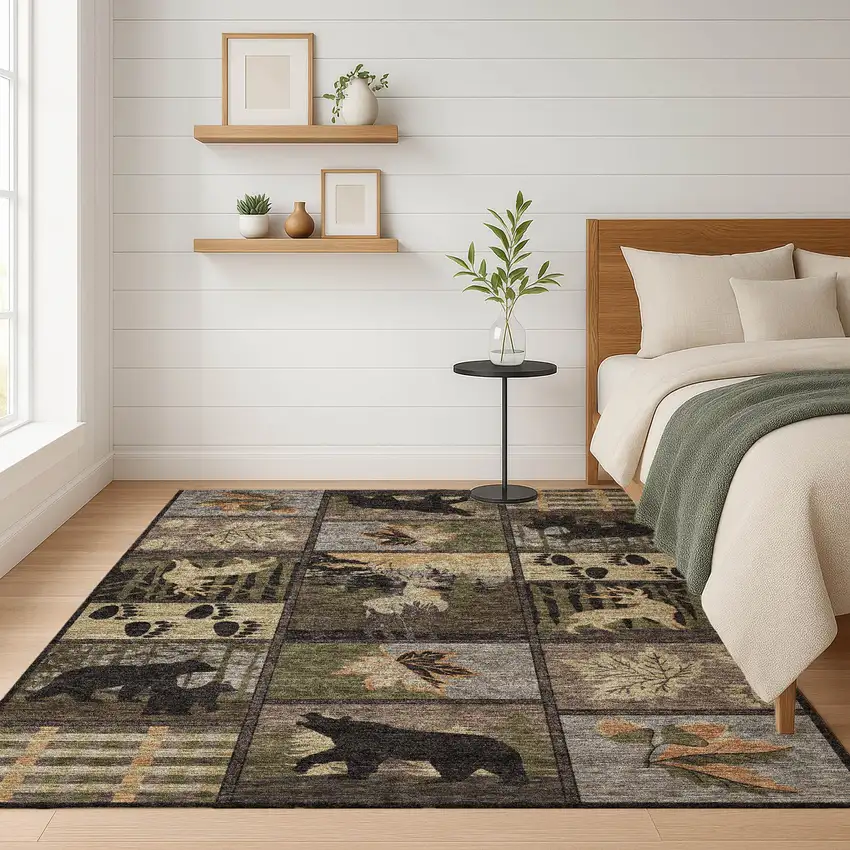 Black And Brown Bear Washable Indoor Outdoor Area Rug Photo 6