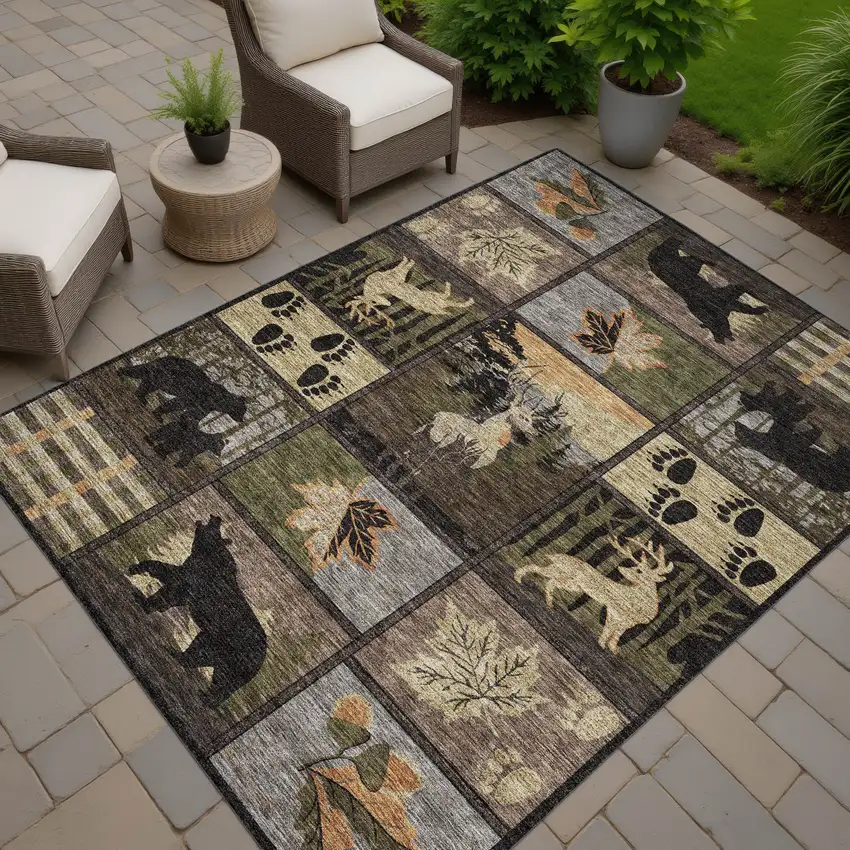 Black And Brown Bear Washable Indoor Outdoor Area Rug Photo 7