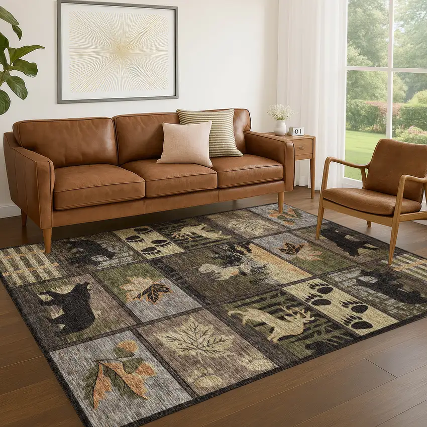 Black And Brown Bear Washable Indoor Outdoor Area Rug Photo 5