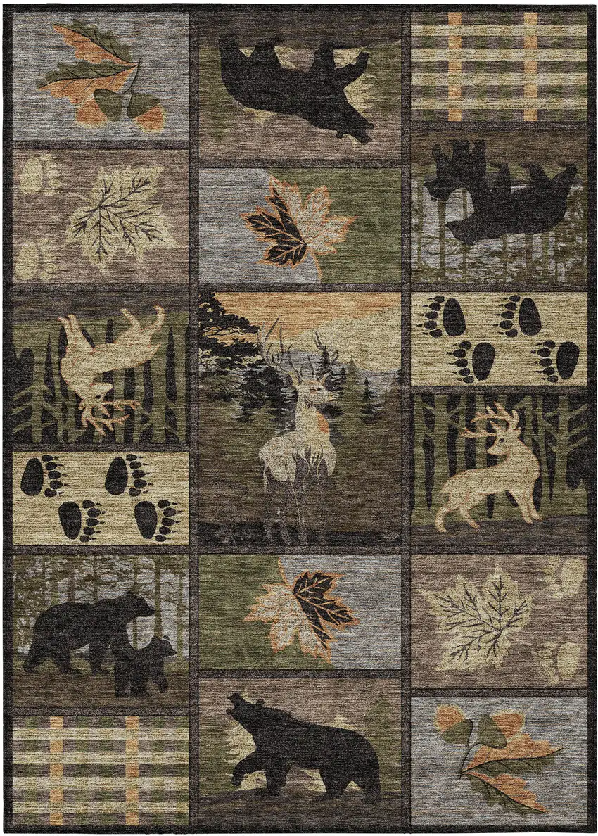 Black And Brown Bear Washable Indoor Outdoor Area Rug Photo 1