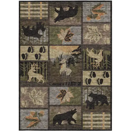 Black And Brown Bear Washable Indoor Outdoor Area Rug Photo 3