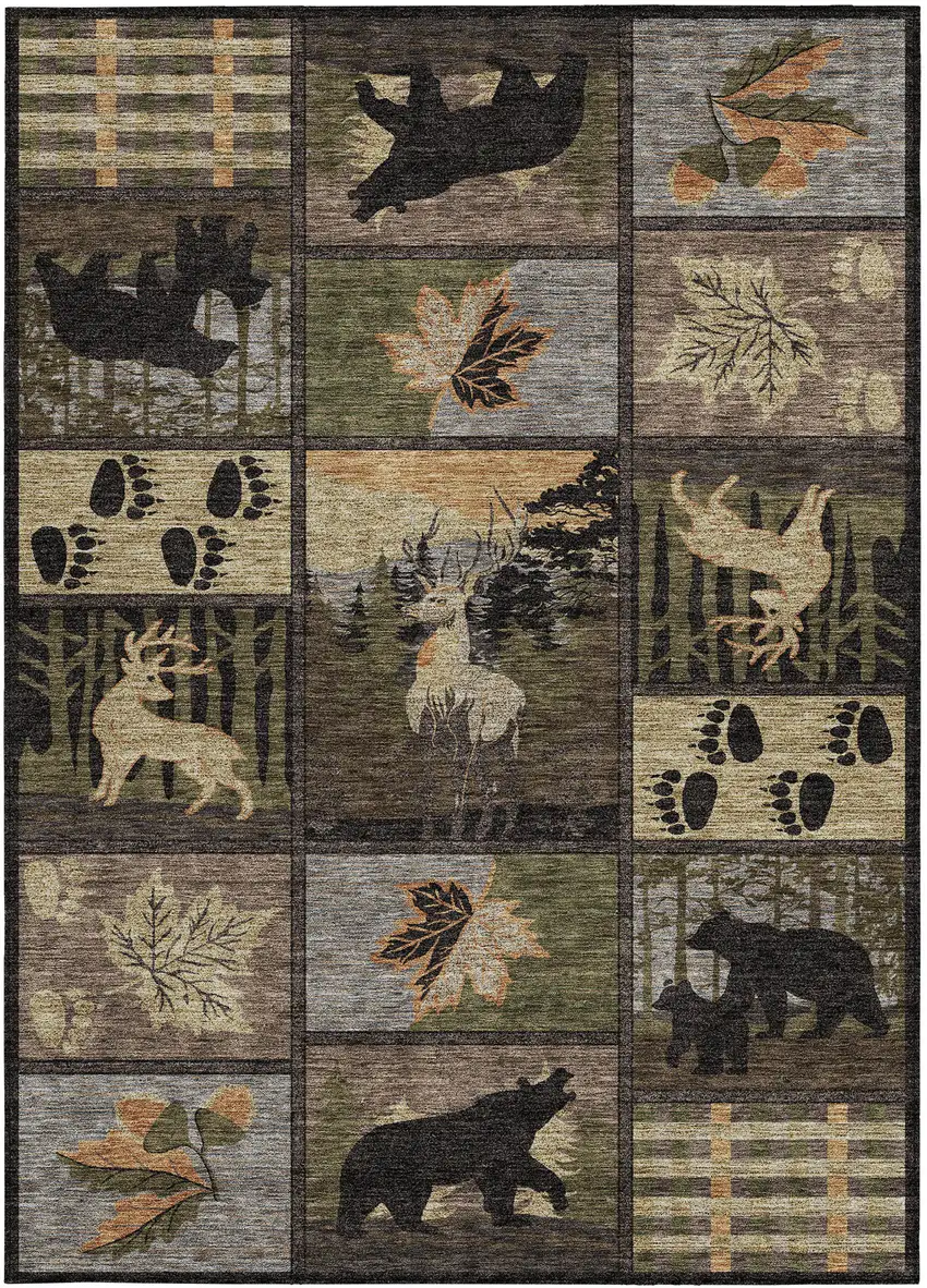 Black And Brown Bear Washable Indoor Outdoor Area Rug Photo 3