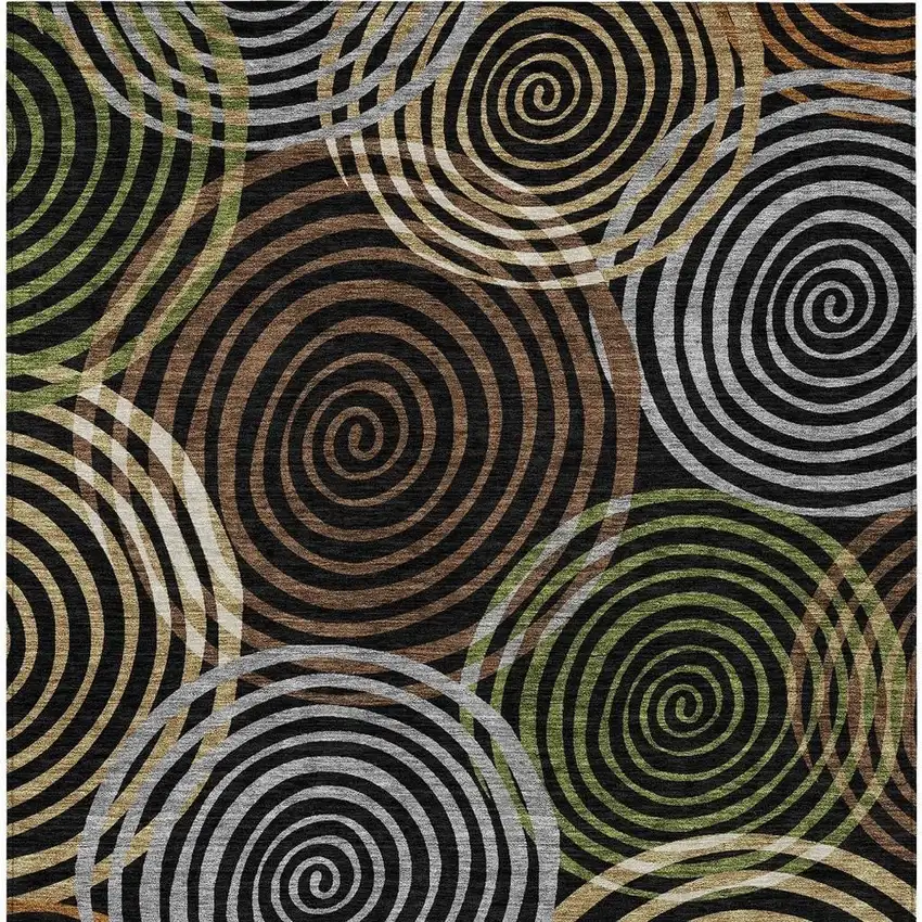 Black And Brown Geometric Washable Indoor Outdoor Area Rug Photo 3